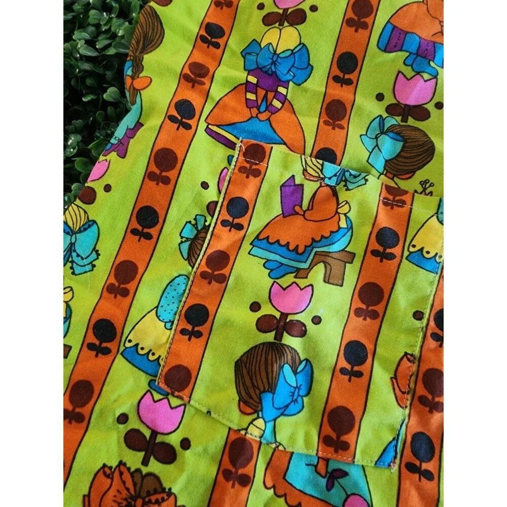 Vintage MCM 70s Design House Smock Apron Tie Artsy Painter Little Girl Print